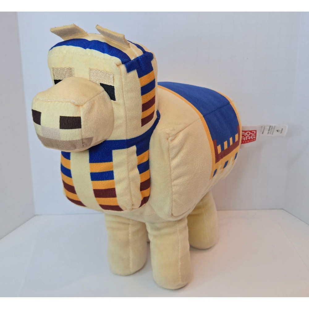 Minecraft Llama Plush Mojang Studios Stuffed Animal Tan Blue Striped 9.5 Inch